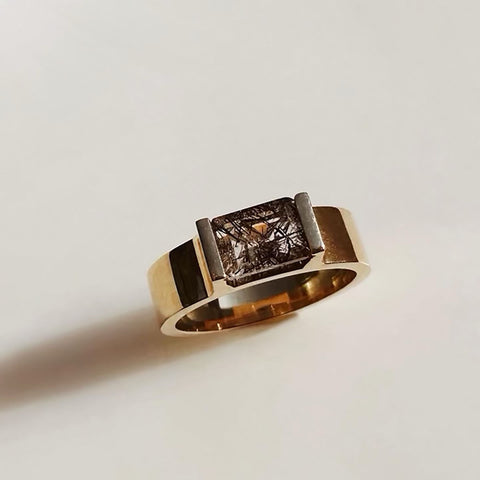 Black Tourmalinated Quartz Ring [14k solid gold]