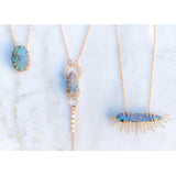 Australian Boulder Opal Lariat Necklace [Double Halo Drop]