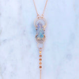 Australian Boulder Opal Lariat Necklace [Double Halo Drop]