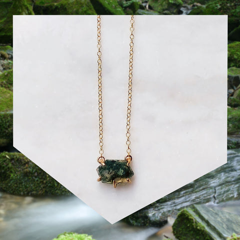 Moss Agate Geometric Cut Necklace