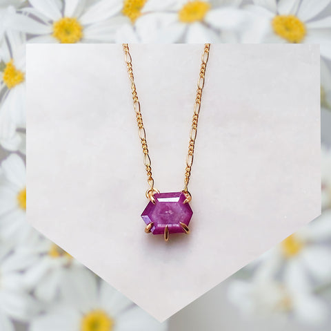 Ruby Sapphire Geometric Cut Necklace